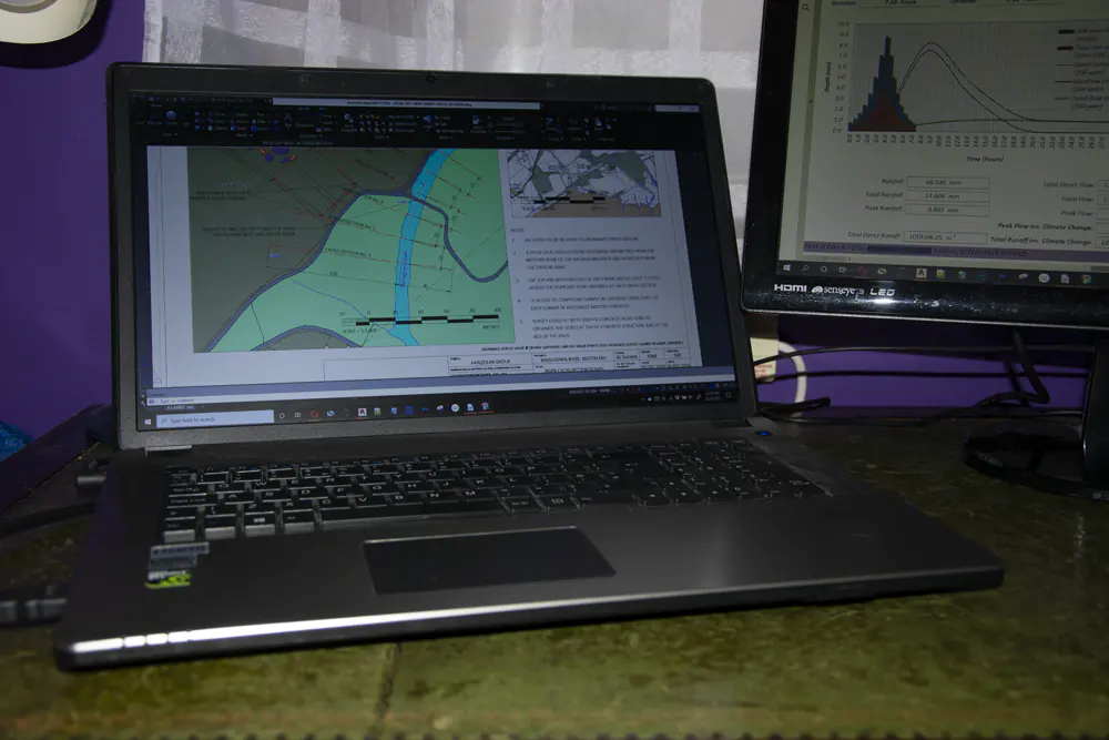 Laptop showing flood modelling